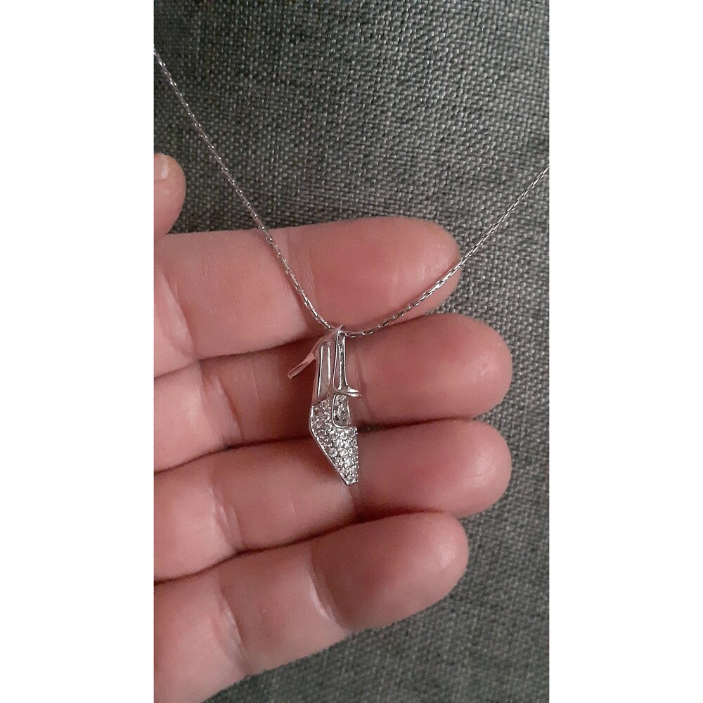 Cookie Lee high heel Silvertone and rhinestone pendant necklace